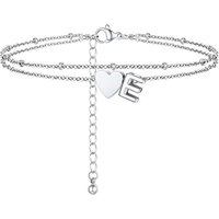 PROSTEEL Women Heart Anklet, A-Z Letter Initial Ankle Bracelet, Adjustable Double-Layer Foot Chain for Beach Summer, Silver/Gold Plated 316L Stainless