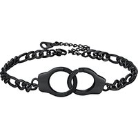 PROSTEEL Women Handcuffs Anklets with Figaro Chain, Summer Beach Foot Jewelry Adjustable-Stainless Steel/Gold Plated (Send Gift Box) Black