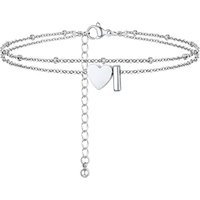 PROSTEEL Women Heart Anklet, A-Z Letter Initial Ankle Bracelet, Adjustable Double-Layer Foot Chain for Beach Summer, Silver/Gold Plated 316L Stainless