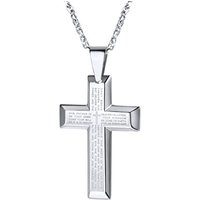 PROSTEEL Cross Necklace for Men, Lord's Prayer Cross Pendant with Adjustable Chain 22-24 Inches 316L Stainless Steel Bible Verse Christian Gifts for M