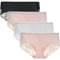 Women's 4 Pack Cotton Mid Rise Full Coverage Lace Hipster Brief Panty Knicker Underwear