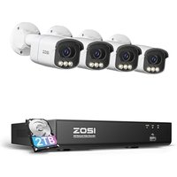 ZOSI 4K Ultra HD PoE CCTV Camera System with True Clarity Color Night Vision, 8 Port 16CH 4K NVR and 4pcs 8MP Aurora Lux C186A Outdoor PoE Cameras, Hu