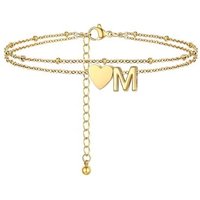 PROSTEEL Women Heart Anklet, A-Z Letter Initial Ankle Bracelet, Adjustable Double-Layer Foot Chain for Beach Summer, Silver/Gold Plated 316L Stainless
