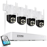 ZOSI Wireless CCTV Camera System, 8CH 4K NVR with 1TB HDD, 4Pcs 5MP Wi-Fi 6 Surveillance Cameras Outdoor, AI Person/Vehicle Detection, Pan/Tilt, Color