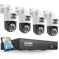 ZOSI 4K PoE CCTV Camera System Dual-Lens, 4pcs Pan/Tilt PoE Camera Outdoor, 2-in-1 Dual Views (4MP+4MP), Color Night Vision, Person/Vehicle Detect, Sp
