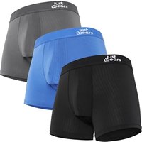 JustWears Active Mens Trunks, 3 Pack | Breathable Anti-Chafe Underwear with PouchTech⢠Support | Moisture-Wicking MicroModal Air Cool Fabric | Seaml
