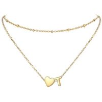 PROSTEEL Heart Initial Necklace for Women - Double Layered Silver White Gold/Gold Plated Bead Choker Name Necklace with Heart Letter Pendant Gift for