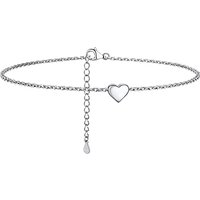 PROSILVER Women Sterling Silver Anklet, S925 Silver Ankle Bracelet Figaro/Cuban/Heart Foot Chain for Beach Summer - Send Gift Box 8-heart
