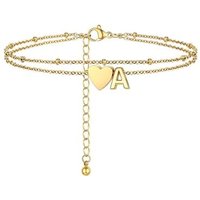 PROSTEEL Women Heart Anklet, A-Z Letter Initial Ankle Bracelet, Adjustable Double-Layer Foot Chain for Beach Summer, Silver/Gold Plated 316L Stainless