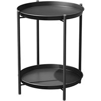 Grand patio Side Table 2-Tier Coffee Table Round End Table for Patio Garden Outdoor Living Room Bedroom -Black Side Table 2-Tier 2 Tier-black