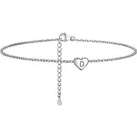 PROSILVER Women Initial Anklet Sterling Silver Heart Ankle Bracelet A-Z Letter, Adjustable Foot Chain for Beach Summer with Gift Box