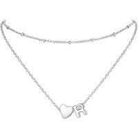 PROSTEEL Heart Initial Necklace for Women - Double Layered Silver White Gold/Gold Plated Bead Choker Name Necklace with Heart Letter Pendant Gift for