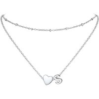 PROSTEEL Heart Initial Necklace for Women - Double Layered Silver White Gold/Gold Plated Bead Choker Name Necklace with Heart Letter Pendant Gift for