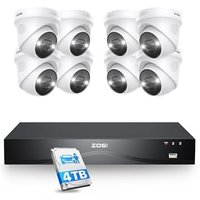 ZOSI 4K PoE CCTV Camera System,16ports 32CH Expandable 8MP NVR and 4TB HDD, 8pcs Outdoor PoE IP Cameras with Color Night Vision, Person/Face/Vehicle D