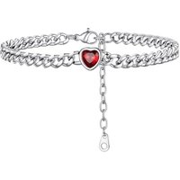 PROSTEEL Heart Anklets for Women, Adjustable Cuban Ankle Bracelet Waterproof Foot Chain Birthstone Jewellery for Beach Summer Silver/Black -with Gift