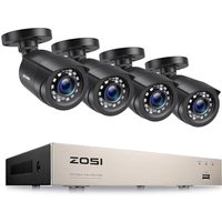 ZOSI 8CH CCTV Camera System, H.265+ 5MP DVR Recorder with 4 x 1080P Outdoor Security Bullet Cameras, AI Human Vehicle Detection, 80ft Night Vision, Re