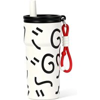 Stainless Steel Tumbler with Straw, 500ml/17oz Tumbler for Hot and Cold, Travel Portable Coffee Mug for Hot and Cold, Fit in Car Cup Holder (Black Gra