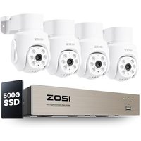 ZOSI 1080p Wired CCTV Camera System, 5MP H.265+ 8CH DVR Systems with 500GB SSD, 4pcs 2MP Pan/Tilt Security Cameras 360°View Indoor Outdoor, Human Veh