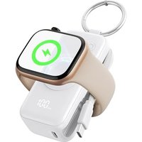 INIU Power Bank for Apple Watch, 5000mAh Wireless Portable Charger Powerbank with Built-in Cable, Slim Travel Keychain Battery Pack with LCD Display f