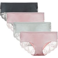 LIQQY Women's Knickers 4 Pack Mid Rise Cotton Lace Full Coverage Brief Hipster Panty Underwear XL Black/Pink2/White
