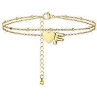 PROSTEEL Women Heart Anklet, A-Z Letter Initial Ankle Bracelet, Adjustable Double-Layer Foot Chain for Beach Summer, Silver/Gold Plated 316L Stainless