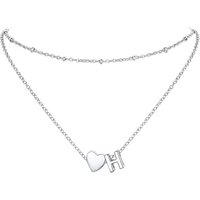 PROSTEEL Heart Initial Necklace for Women - Double Layered Silver White Gold/Gold Plated Bead Choker Name Necklace with Heart Letter Pendant Gift for