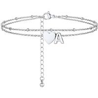 PROSTEEL Women Heart Anklet, A-Z Letter Initial Ankle Bracelet, Adjustable Double-Layer Foot Chain for Beach Summer, Silver/Gold Plated 316L Stainless