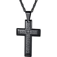 PROSTEEL Cross Necklace for Men, Lord's Prayer Cross Pendant with Adjustable Chain 22-24 Inches 316L Stainless Steel Bible Verse Christian Gifts for M