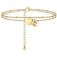 PROSTEEL Women Heart Anklet, A-Z Letter Initial Ankle Bracelet, Adjustable Double-Layer Foot Chain for Beach Summer, Silver/Gold Plated 316L Stainless