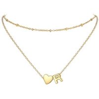 PROSTEEL Heart Initial Necklace for Women - Double Layered Silver White Gold/Gold Plated Bead Choker Name Necklace with Heart Letter Pendant Gift for