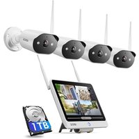 ZOSI 2K Wi-Fi 6 CCTV Camera System Outdoor Indoor with 12-inch LCD-Monitor NVR, 1TB HDD, 4x 3MP WLAN Security Camera with 2-Way Audio, AI Face Detecti