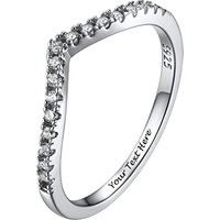 PROSILVER Women Sterling Silver Ring Simple/Cubic Zirconia Promise Wishbone Wedding Rings with S925 Stamp, Hypoallergenic, Size 4-12, Engraving (Send