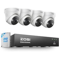 ZOSI 4K UHD PoE CCTV Camera System, 4x8MP Indoor Outdoor PoE Security Cameras, 8 Ports 16CH 4K NVR system with 2TB HDD, 2-Way Audio, Person Vehicle De