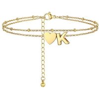 PROSTEEL Women Heart Anklet, A-Z Letter Initial Ankle Bracelet, Adjustable Double-Layer Foot Chain for Beach Summer, Silver/Gold Plated 316L Stainless