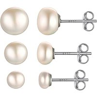 PROSILVER Women Freshwater Cultured Pearl Earrings, With 925 Sterling Silver Post, Hypoallergenic, 4/6/8/10MM-Send Gift Box E: set-(4/6/8mm)