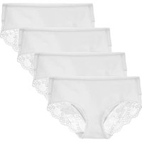 LIQQY Women's 4 Pack Cotton Mid Rise Full Coverage Lace Hipster Brief Panty Knicker Underwear M White