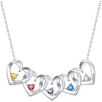 PROSILVER Women Personalised Heart Pendant Necklace, 925 Sterling Silver Mother Necklace with Names Birthstone Necklaces-Send Gift Box 5 heart-silver