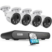 ZOSI 5MP PoE CCTV Camera System with Human Detection, 4X 4MP Outdoor Indoor Home Security Cameras and 8CH H.265+ 5MP PoE NVR Built-in 2TB HDD, 100ft N