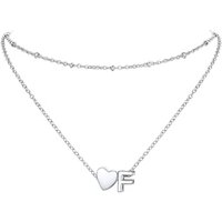 PROSTEEL Heart Initial Necklace for Women - Double Layered Silver White Gold/Gold Plated Bead Choker Name Necklace with Heart Letter Pendant Gift for