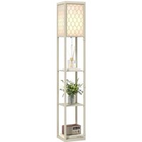 HOMCOM Floor Lamp with Shelves Tall Standing Lamp Single Light Oak | Modern, Fabric Lampshade, Chain Switch, for Living Room Bedroom, Bulb not Include