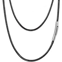 PROSTEEL Mens Leather Necklace Cord, 2mm Width Black Braided Rope Chain with Stainless Steel Clasp, Waxed Waterproof 16"-30" Length (with Gift Box) 71