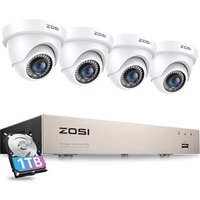 ZOSI 8 Channel 1080P CCTV Camera System with AI Human Vehicle Detection, 5MP Lite H.265+ DVR with 1TB Hard Drive and 4x 1080P 2MP Dome Security Camera