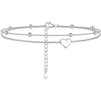 PROSILVER Women Initial Anklet Sterling Silver Heart Ankle Bracelet A-Z Letter, Adjustable Double-Layer Foot Chain for Beach Summer with Gift Box 01: