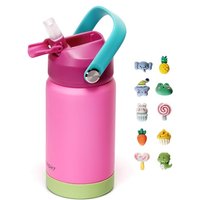 Kids Insulated Water Bottle with Straw Lid, 350ml BPA-Free Double Wall Vacuum Tumbler 18/8 Stainless Steel Leak Proof Kids Cups with Straw for School