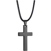 PROSTEEL Cross Necklace Mens, Cross Pendant with Leather Necklace Waterproof Rope Chain Silver/Black/Gold Plated 316L Stainless Steel Christianity Jew