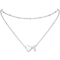 PROSTEEL Heart Initial Necklace for Women - Double Layered Silver White Gold/Gold Plated Bead Choker Name Necklace with Heart Letter Pendant Gift for