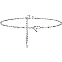 PROSILVER Women Initial Anklet Sterling Silver Heart Ankle Bracelet A-Z Letter, Adjustable Foot Chain for Beach Summer with Gift Box Y