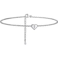 PROSILVER Women Initial Anklet Sterling Silver Heart Ankle Bracelet A-Z Letter, Adjustable Foot Chain for Beach Summer with Gift Box