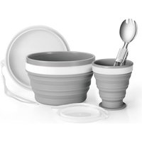 Odoland Foldable Cup, Bowl and Stainless Steel Spoon, Microwave Oven Available Food Grade Silicone for Mess Kit Outdoor Camping Hiking and Picnic