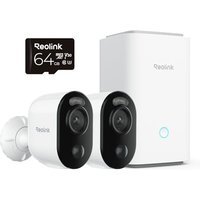 Reolink Security Camera Outdoor Wireless 2 Cam & Hub Kit I 64GB Local Storage Included, 2K Color Night Vision, AI Detection & Alert, All-in-one Contro
